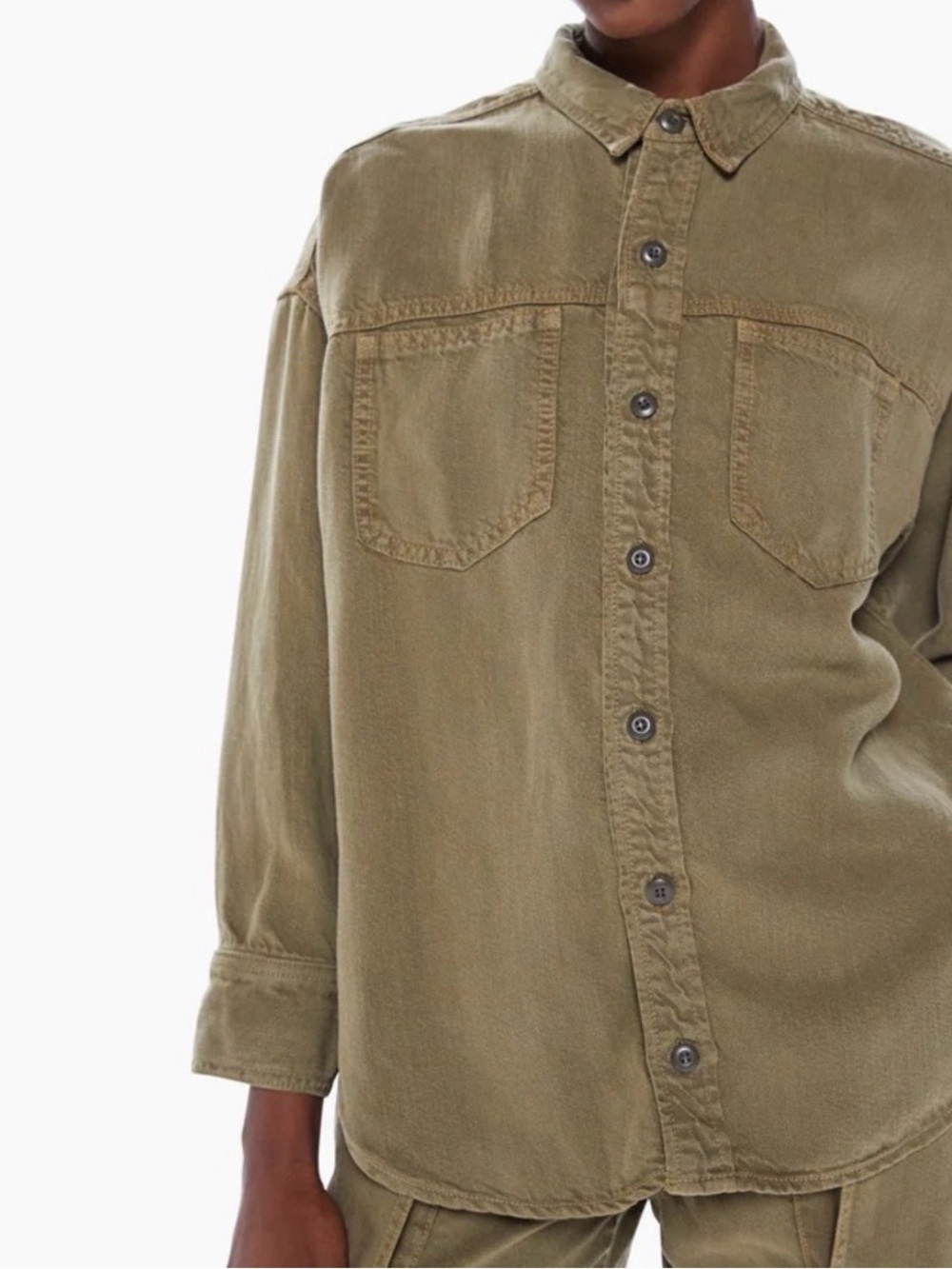 MOTHER The Piece Of Work Utility Shirt Olive Linen Lyocell NWT XL